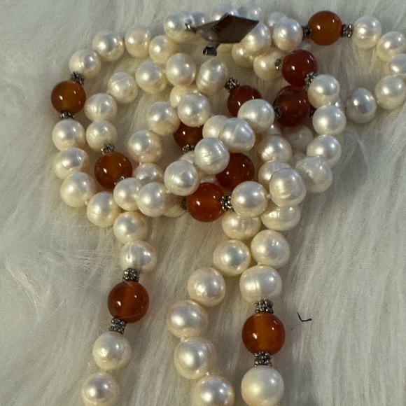 Alexandar Kalifno Natural Stone Necklace Genuine Pearls.   Tote P3 - Picture 4 of 5